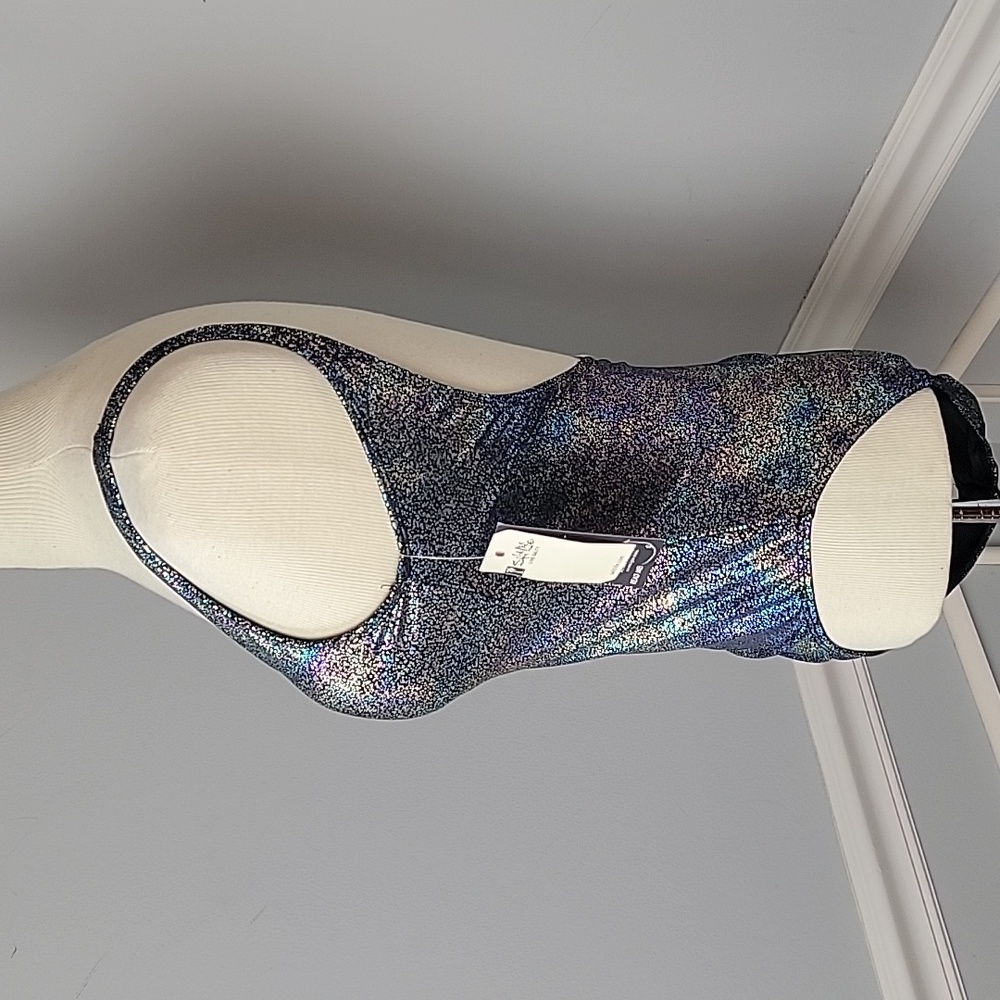 SALT LIFE NeW Black Metallic Rainbow Mermaid 80s One Piece Bathing Swim Suit M - Picture 2 of 7
